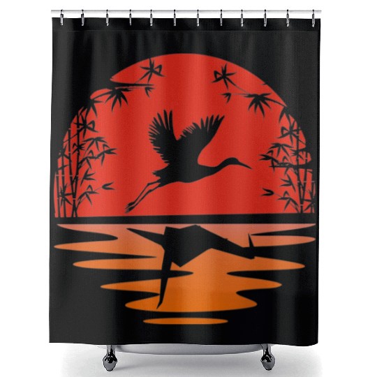 Crane Lover Origami Animal Nature Bird Sunset Shower Curtains