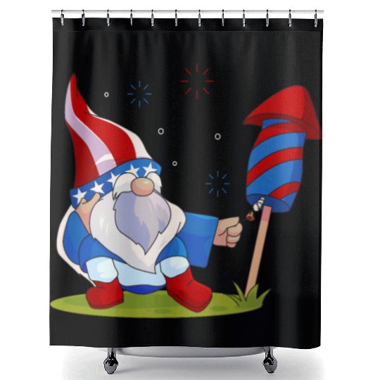 Adorable Gnome Fireworks America Shower Curtains