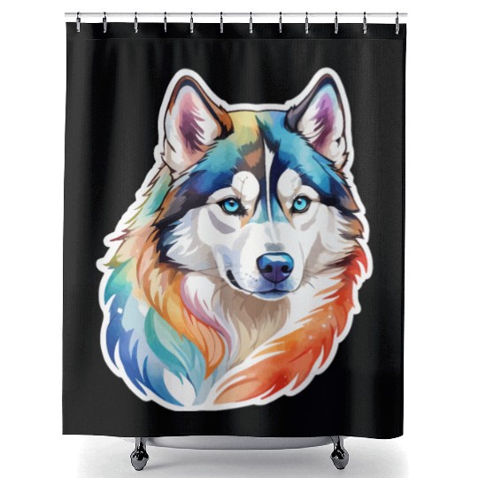 Siberian Husky Watercolor Shower Curtains