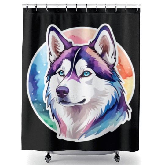 Siberian Husky Watercolor Shower Curtains