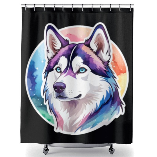 Siberian Husky Watercolor Shower Curtains