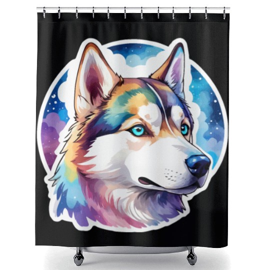 Siberian Husky Watercolor Shower Curtains
