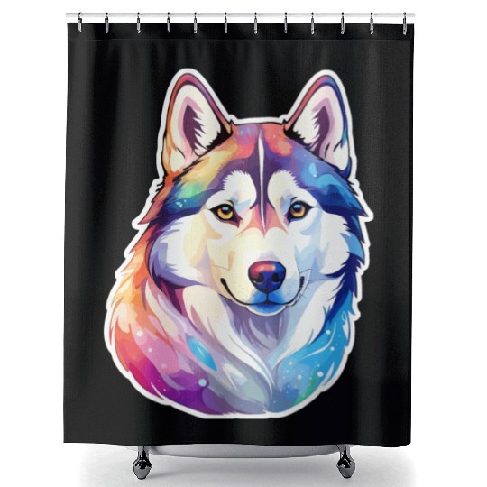Siberian Husky Watercolor Shower Curtains