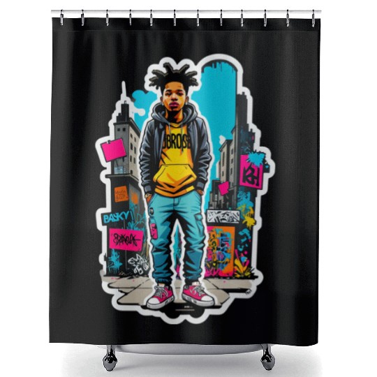 Urban Graffiti Portrait of Youth Shower Curtains