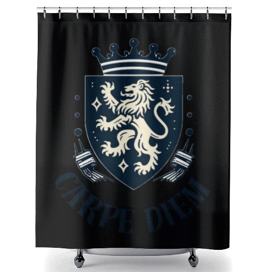 Carpe Diem - Elegant Heraldic Crest With Lion and Shower Curtains