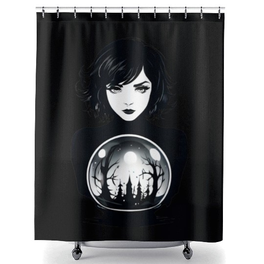 Witchy Woman Gazing into a Crystal Ball Shower Curtains