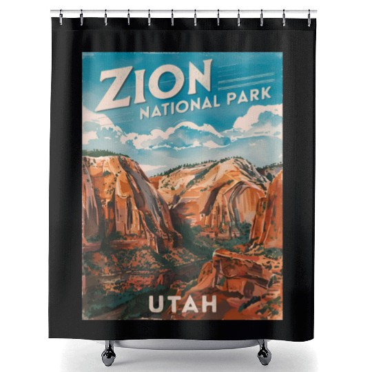 Vintage Travel Zion National Park Utah Landscape Shower Curtains