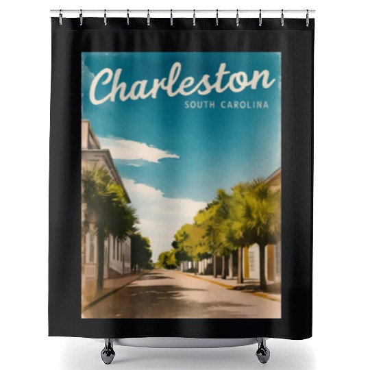 Vintage Travel Charleston South Carolina Retro Shower Curtains