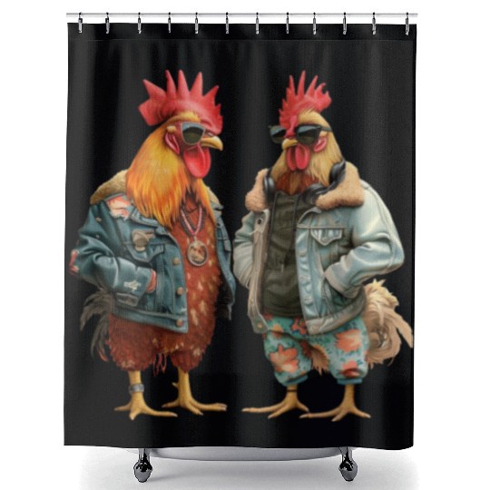 Chickens in chic streetwear attire Shower Curtains