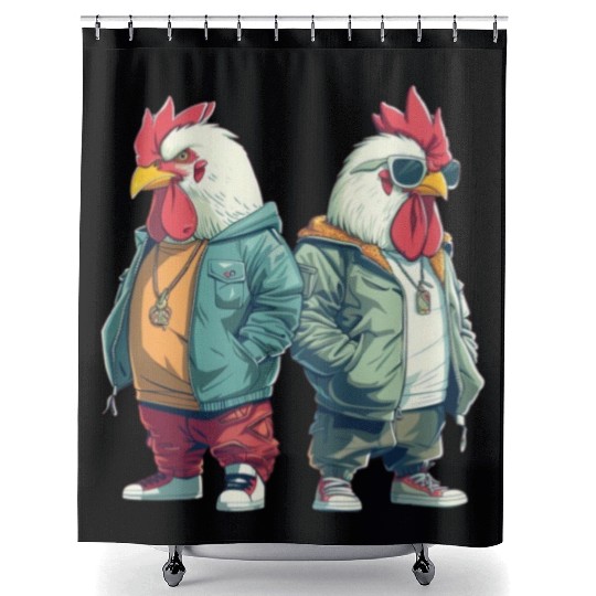 Trendy streetwear on fashionable chicken Shower Curtains