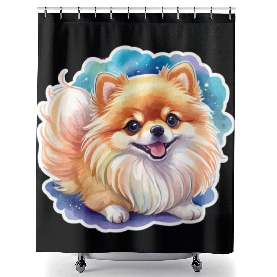 Pomeranian Watercolor Shower Curtains