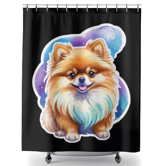 Pomeranian Watercolor Shower Curtains