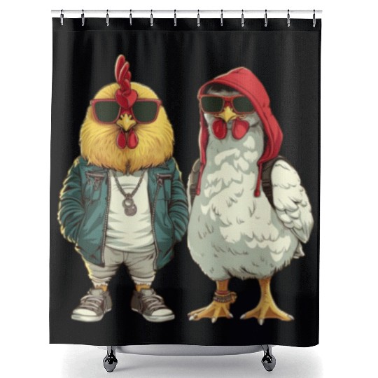 Cool chickens in modern streetwear Shower Curtains
