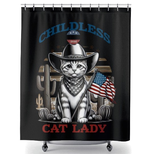 VOTE Like a Childless Cat Lady Funny Voting Kamala Shower Curtains