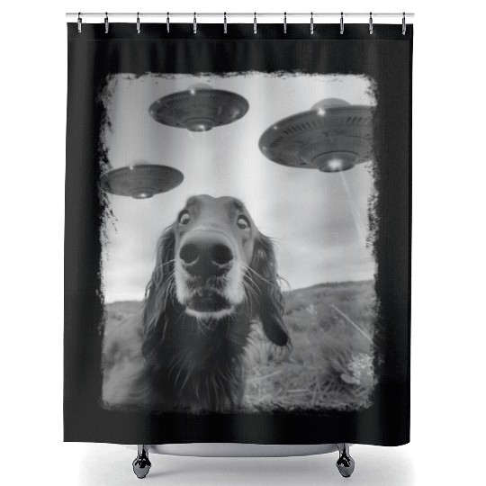 Irish Setter Dog UFO Alien Extraterrestrial Selfie Shower Curtains