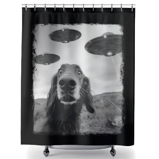 Irish Setter Dog UFO Alien Extraterrestrial Selfie Shower Curtains