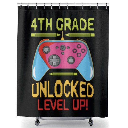 4th Grade Unlocked Level Up Video Gamer Shower Curtains Back