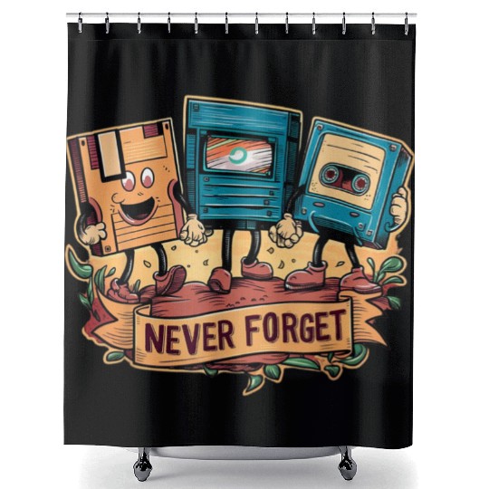 Never Forget Mens Cassette Tape VHS Gamer Old Scho Shower Curtains