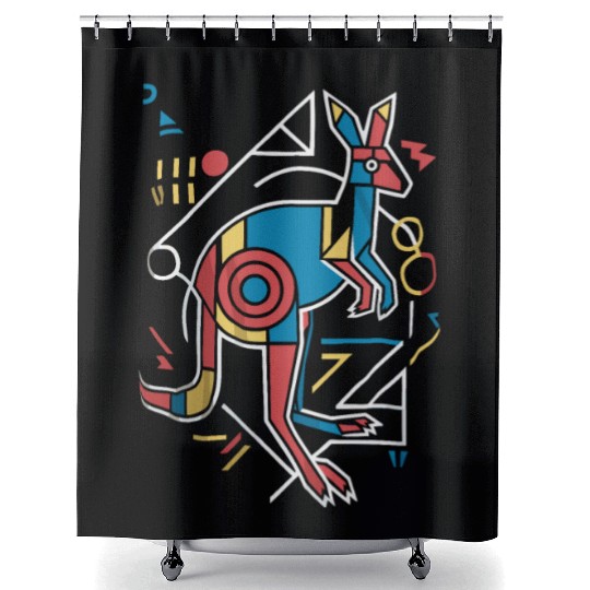 Geometric Kangaroo Art Colorful Abstract Shower Curtains