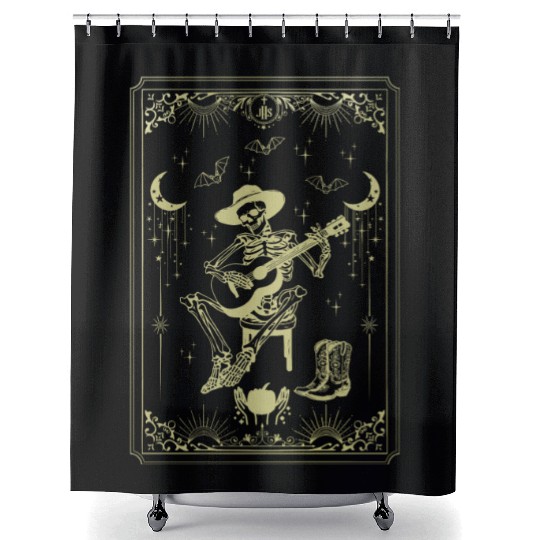 Tarot Card Celestial Cowboy Skeleton Plays Guitar Shower Curtains