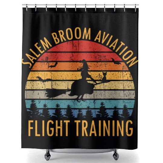 Womens Salem Broom Aviation Flight Halloween Shower Curtains