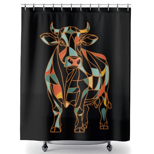 Geometric Farm Animal Graphic Vibrant Cow Shower Curtains
