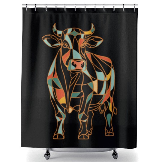 Geometric Farm Animal Graphic Vibrant Cow Shower Curtains