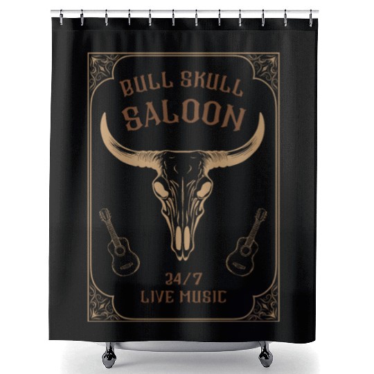 Country Music Western Bull Skull Saloon Shower Curtains