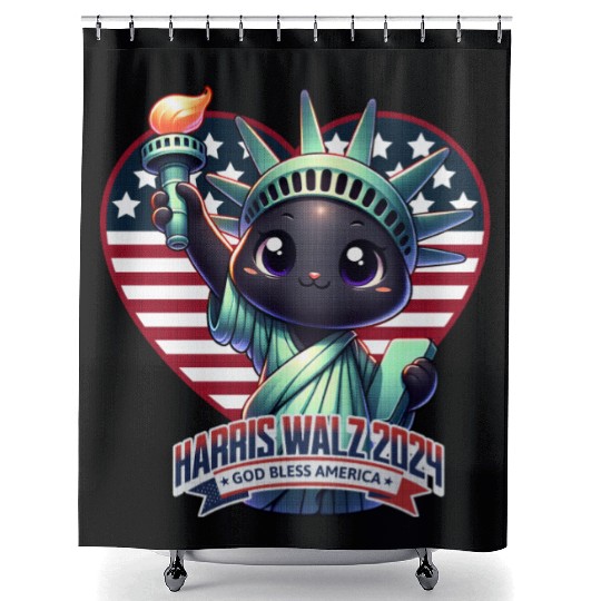 Cute Cat as Statue of Liberty with Harris Walz Shower Curtains
