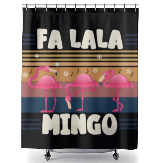 Candy Cane Flamingoes Fa La La MINGO Flamingo Shower Curtains