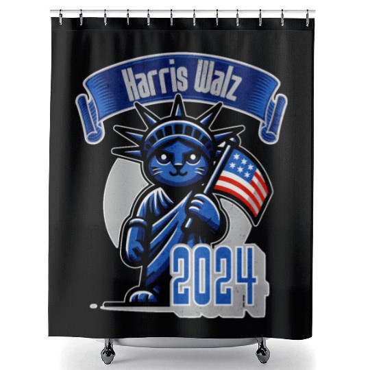 Cat Lady Harris Walz Statue of Liberty 2024 Shower Curtains