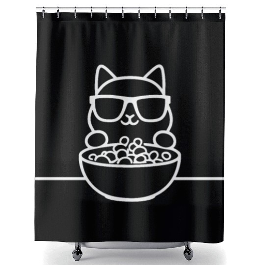Cat Wearing Sunglasses Eating Cereal Shower Curtains