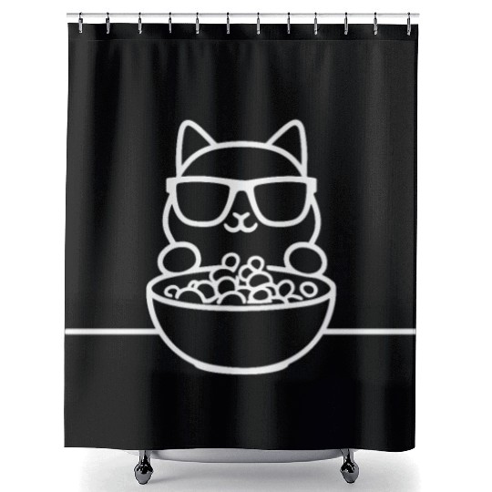 Cat Wearing Sunglasses Eating Cereal Shower Curtains