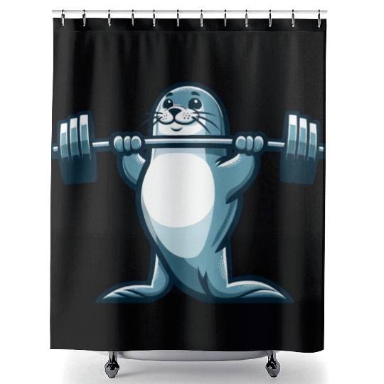 Seal fitness workout gym barbells training Shower Curtains