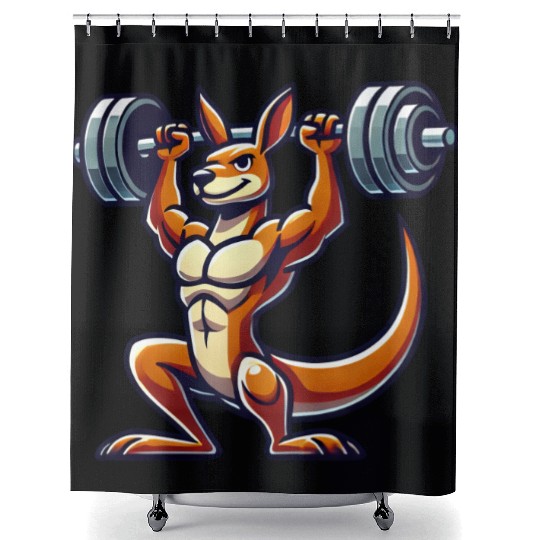 Kangaroo barbell gym fitness workout training Shower Curtains