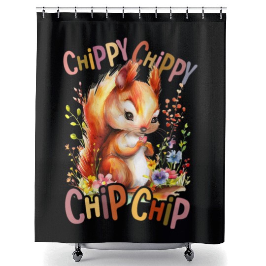 squirrel with flowers cute chipmunk squirrels chip Shower Curtains