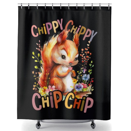 squirrel with flowers cute chipmunk squirrels chip Shower Curtains