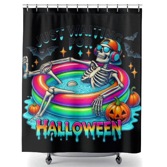 Funny Just Waiting For Halloween Skeleton Shower Curtains