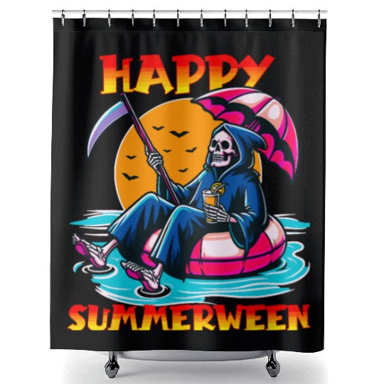 Happy Summerween Float Summer Halloween Spooky Shower Curtains