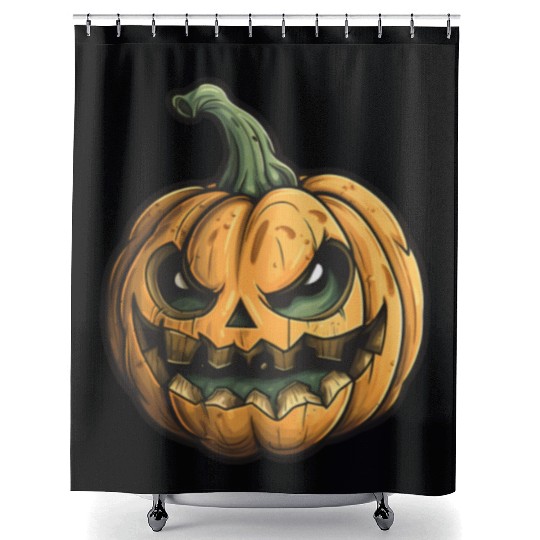 Grinning Green Stem Jack-O-Lantern Shower Curtains
