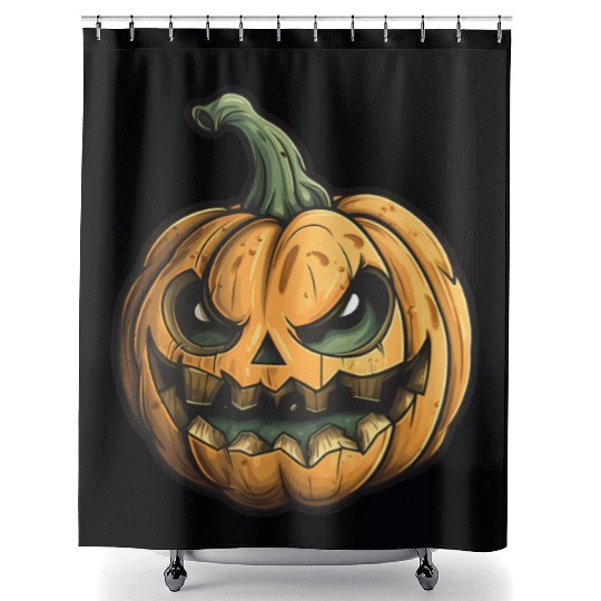 Grinning Green Stem Jack-O-Lantern Shower Curtains