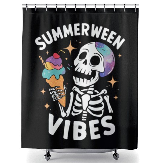 Summerween Summer Halloween Funny Skeleton Shower Curtains