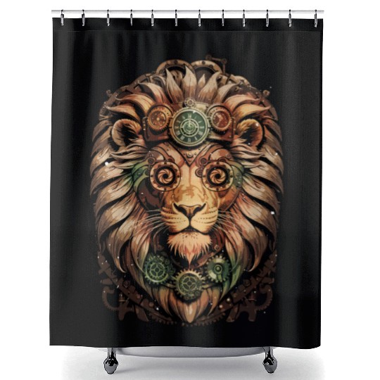 Lion Head Gift Steampunk Lover Kids Lion Shower Curtains