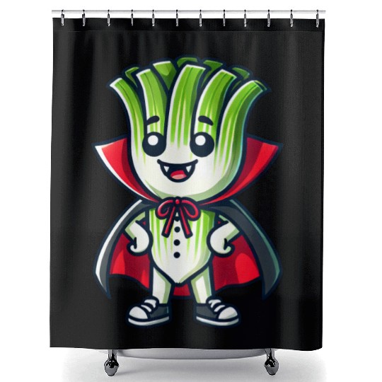 Cute Halloween Leek Vampire Cartoon Green Shower Curtains