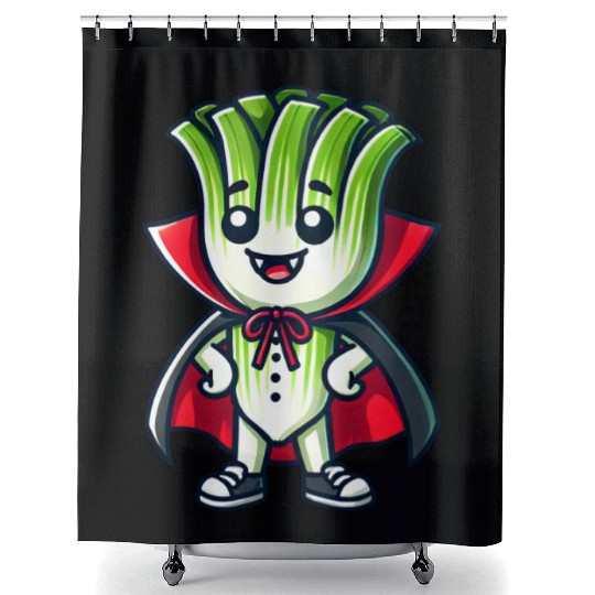 Cute Halloween Leek Vampire Cartoon Green Shower Curtains