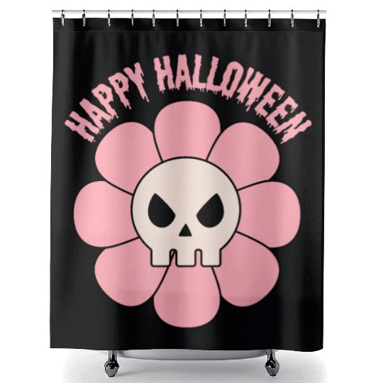 happy halloween flower skull pink and cute Shower Curtains