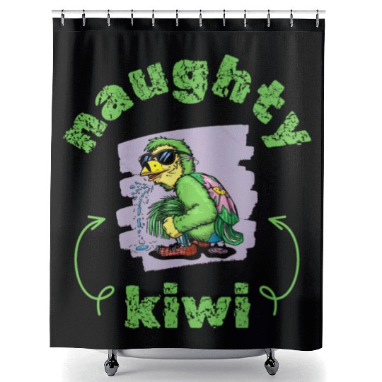 Funny naughty green kiwi bird Shower Curtains