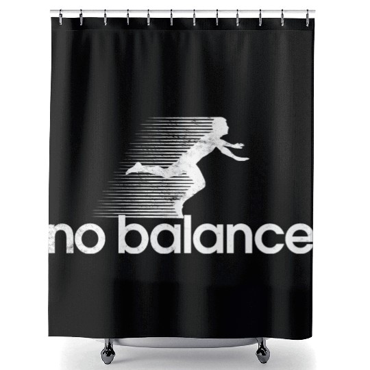 No Balance White Retro Funny Running Shower Curtains