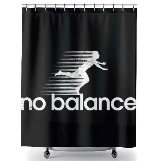 No Balance White Retro Funny Running Shower Curtains