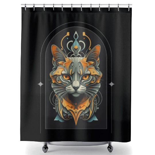 Elegant stylish black and gold cat face Shower Curtains